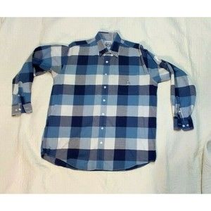 Mens L Cinch Shirt Plaid L/S Shirt Blue White Grey